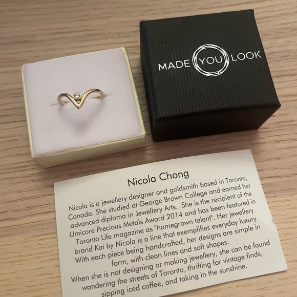 Solid Gold and Diamond Wishbone Ring - Picture 1 of 5